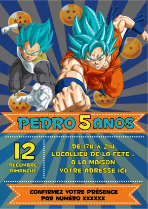 Invitation d'anniversaire Dragon Ball Z à modifier en ligne