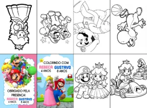Livrinho de Colorir Aniversário Mário Bros para Editar Online