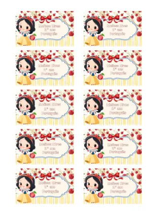 Etiqueta Escolar Branca de Neve Fofa | Modelo Editável