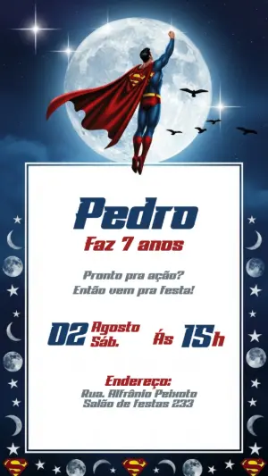 Convite de Aniversário Superman para Editar Online