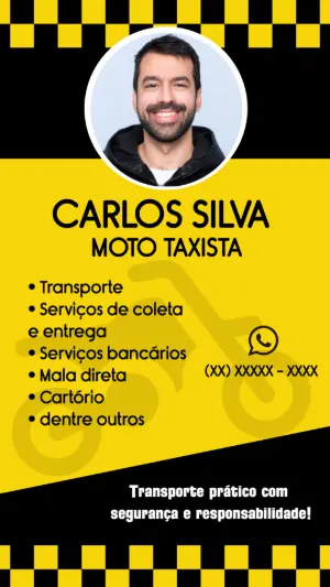 Cartão de Visita Moto Táxi Profissional para Editar Online