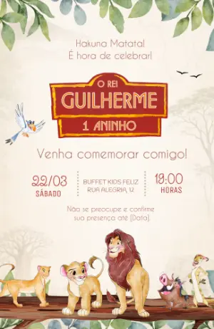 Vídeo Convite de Aniversário O Rei Leão Editável