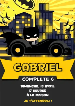 Invitation Anniversaire Batman avec Personnage à Modifier en Ligne