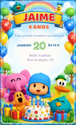 Convite de Aniversário Pocoyo para Editar Online