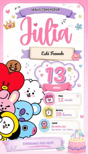 Convite de Aniversário BT21 Editável