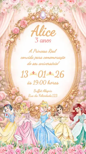 Invitación de cumpleaños Princesas – Estático – Lily Arts Design