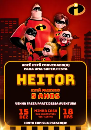 Convite de Aniversário Os Incríveis Digital para Editar
