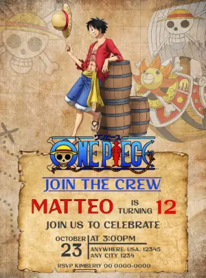 One Piece Pirate Birthday Invitation Editable Template
