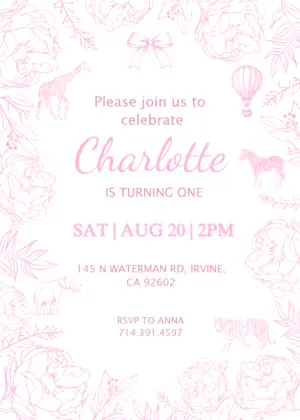 Editable Pink Safari Birthday Invitation for Girls