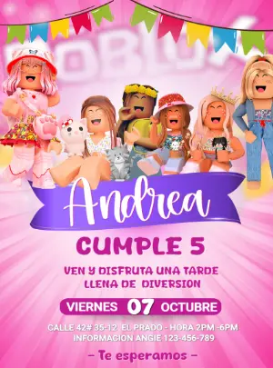 Invitación de Cumpleaños Roblox para Niña Editable