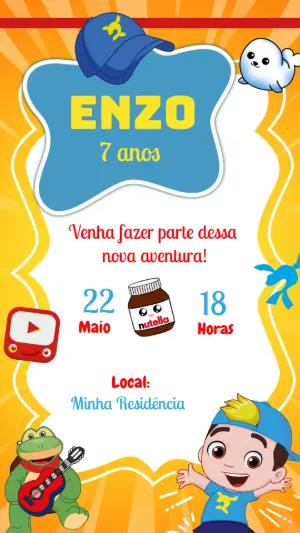 Convite Animado de Aniversário Luccas Neto e Aventureiros Editável