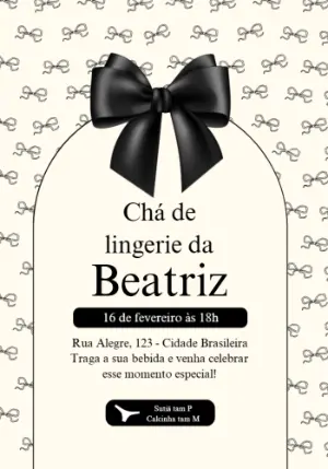 Convite Chá de Lingerie Elegante com Laço Preto Editável
