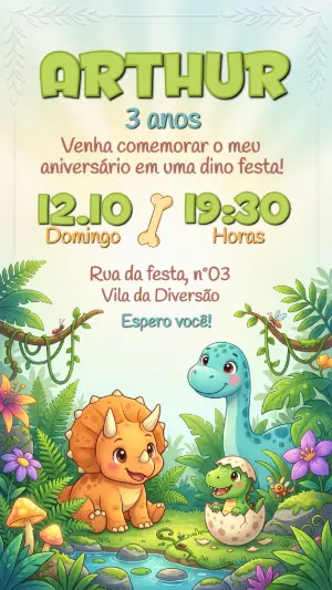 Invitación de cumpleaños Dinosaurio – Estático – Convide aê!