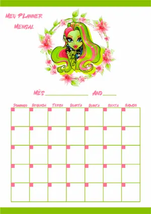 Planner Mensal Editável com Venus McFlytrap