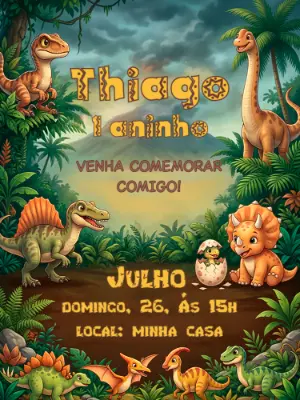 Invitación de cumpleaños Dinosaurio – Estático – Alegria no ar