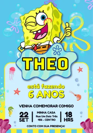 Convite de Aniversário Bob Esponja Fundo do Mar Editável