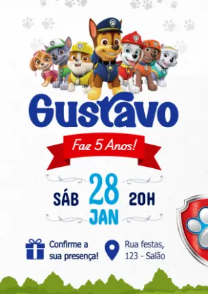 Convite de Aniversário Patrulha Canina para Editar Online