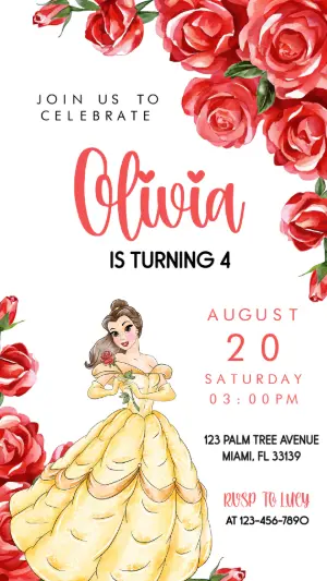 Princess Belle Birthday Invitation Editable Template