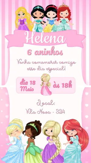 Convite de Aniversário Princesas da Disney para Editar