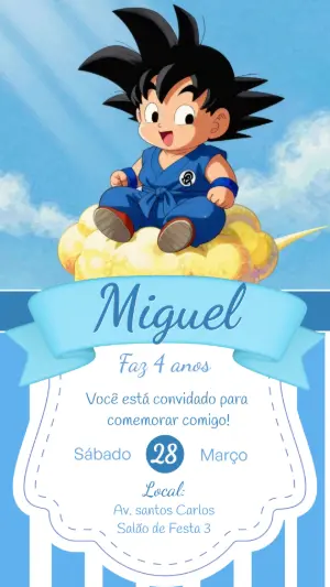 Convite de Aniversário Dragon Ball Goku Infantil Editável