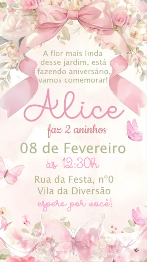 Convite Aniversário Jardim das Borboletas Rosa para Editar