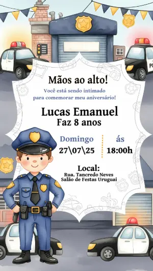 Convite de Aniversário Policial para Editar e Compartilhar