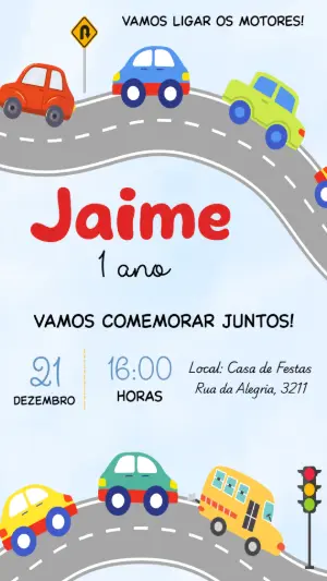 Convite de Aniversário Infantil Carrinhos Coloridos para Editar