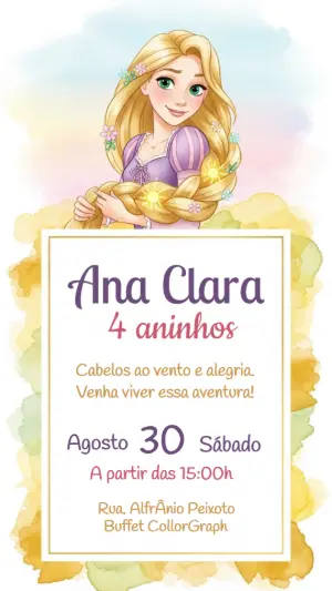 Convite Aniversário Rapunzel Enrolados para Editar Online