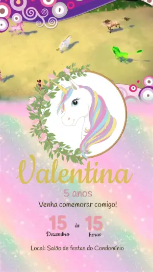 Convite Animado de Aniversário Unicórnio Mágico para Editar
