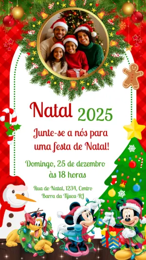 Convite de Natal do Mickey com Foto para Editar Online