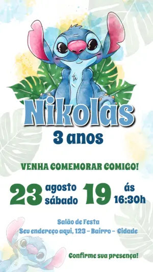 Invitación de cumpleaños Stitch – Estático – Convite digital - Edite você mesmo