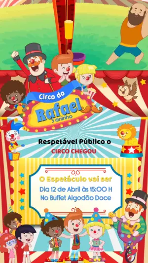 Convite Animado Aniversário Circo Mundo Bita para Editar Online