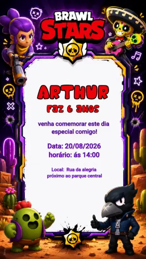 Convite de Aniversário Brawl Stars Editável