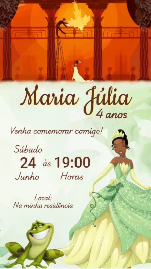 Convite Animado Aniversário Princesa Tiana para Editar Online
