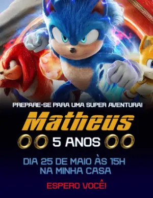 Convite de Aniversário Sonic do Filme para Editar Online