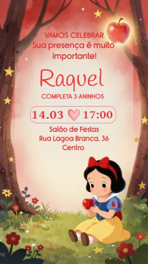 Convite de Aniversário Branca de Neve Fofo para Editar Online