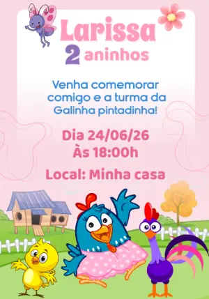 Convite de Aniversário Galinha Pintadinha para Editar Online