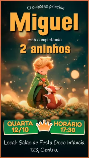 Convite Aniversário Pequeno Príncipe para Editar Online