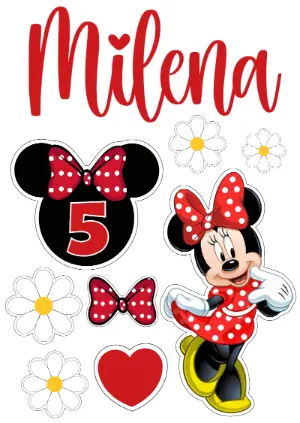 Topo de Bolo Aniversário Minnie Vermelha para Editar Online