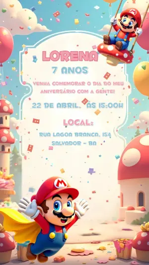 Convite de Aniversário Super Mario para Editar Online