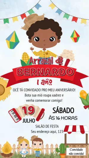 Convite Aniversário Festa Junina Menino para Editar Online