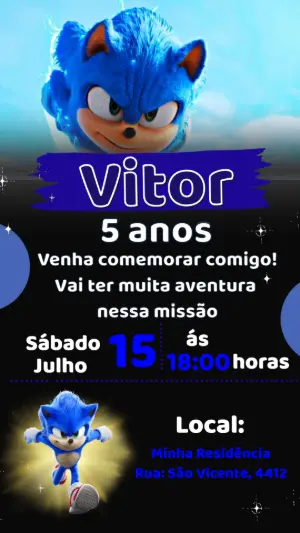 Convite Animado Sonic 3: Vídeo de Aniversário para Editar
