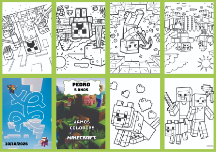 Livrinho de Colorir Minecraft Editável para Lembrancinha