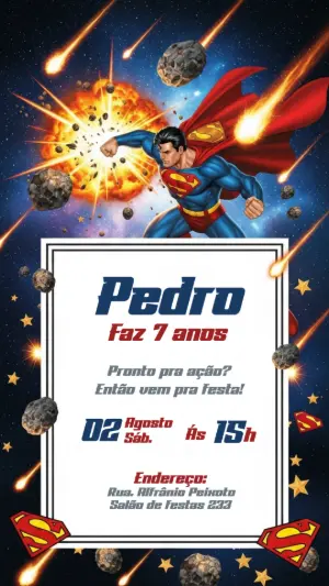 Convite de Aniversário Superman para Editar Online
