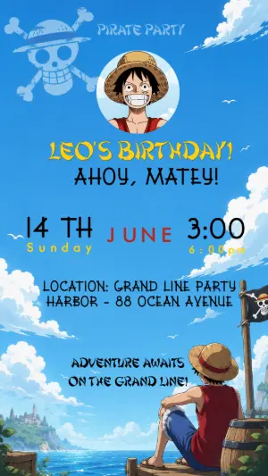 Anime One Piece Birthday Party Editable Invitation