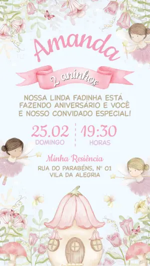 Convite de Aniversário Jardim das Fadas Delicado para Editar