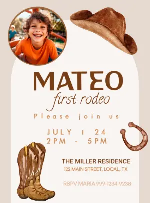 Boho Cowboy First Rodeo Birthday Invitation | Editable Template