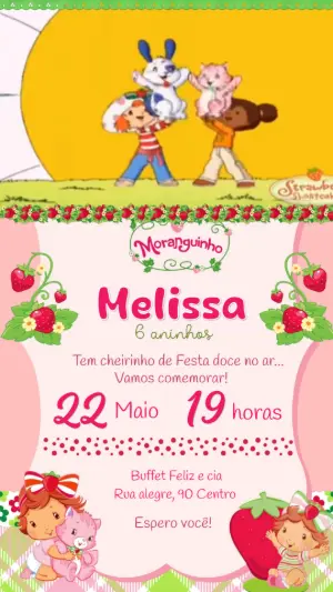 Convite Animado Aniversário Moranguinho para Editar Online