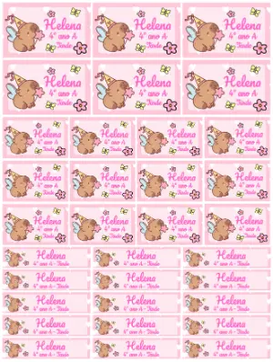 Etiqueta Escolar Capivara Fada Rosa para Editar