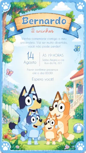 Invito di compleanno Bluey – Statico – Felicity Artes